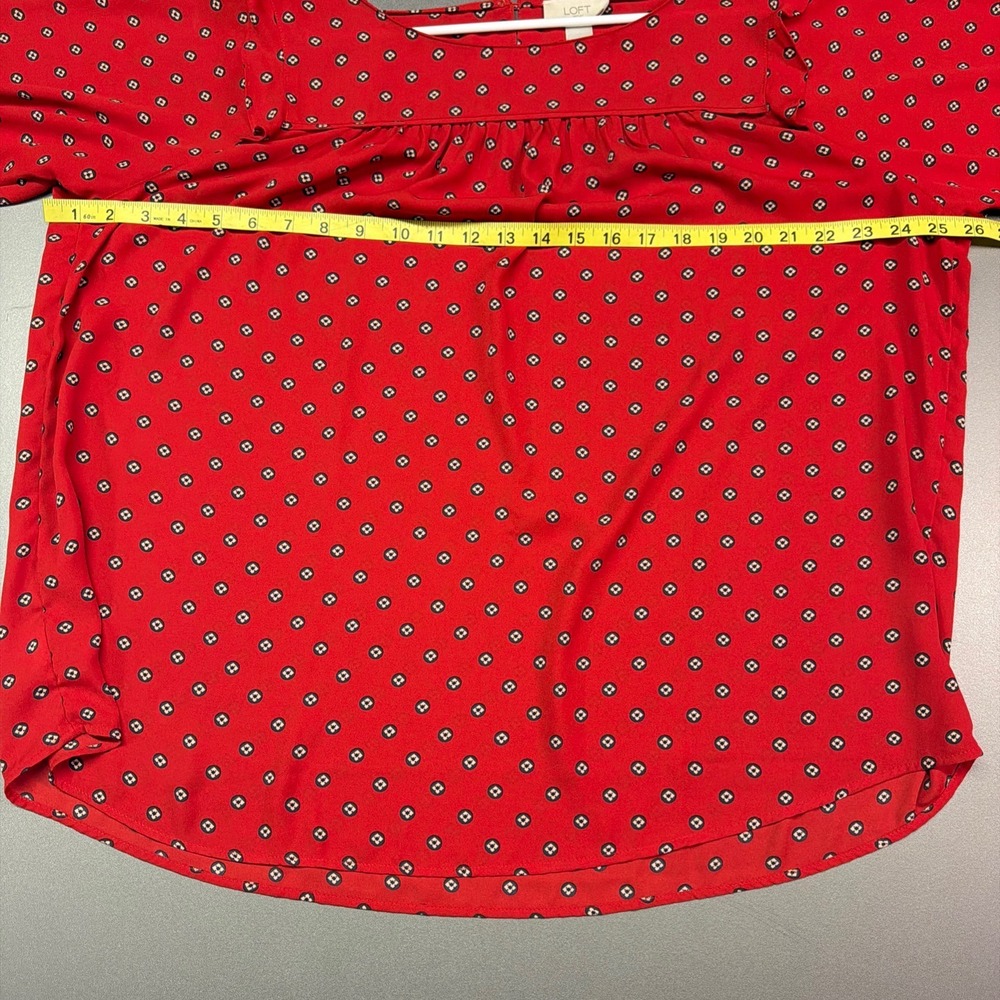 Loft Outlet Womens Red Geometric Diamond Print Ruffle Shoulder Blouse XL - Picture 7 of 8